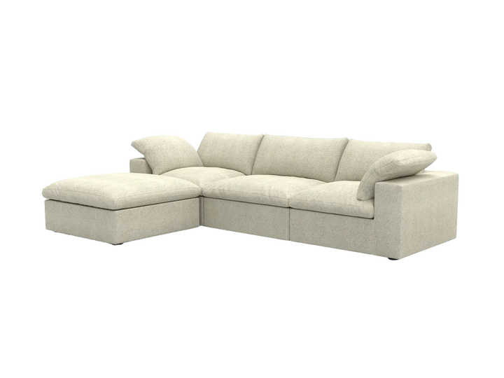 Deluxe Cloud 3-Seater Khaki Storage L-Shaped Sectional | 4-Piece (includes 1 Ottoman), Cotton and Linen Fabric, Washable Covers