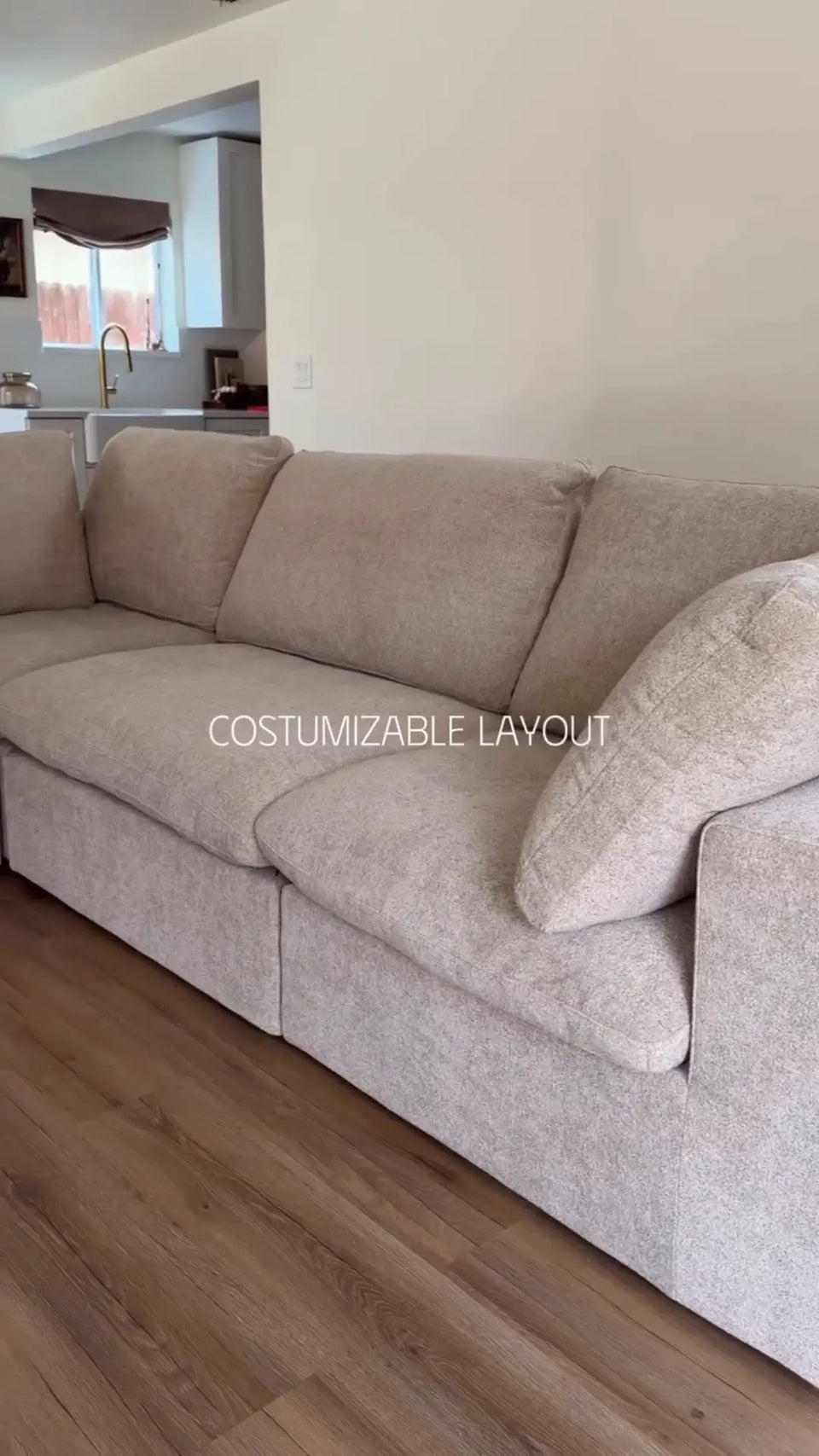 Deluxe Cloud 5-Seater Khaki Washable V-Shaped Sectional | 5-Piece, Cotton and Linen Fabric, Modular Design