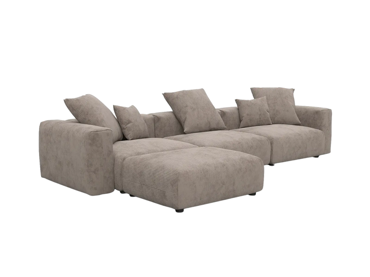 Matrix 3-Seater Brown Washable L-Shaped Sectional | 4-Piece (includes 1 Ottoman), Corduroy Fabric, Modular Design
