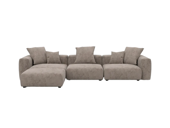 Matrix 3-Seater Brown Washable L-Shaped Sectional | 4-Piece (includes 1 Ottoman), Corduroy Fabric, Modular Design