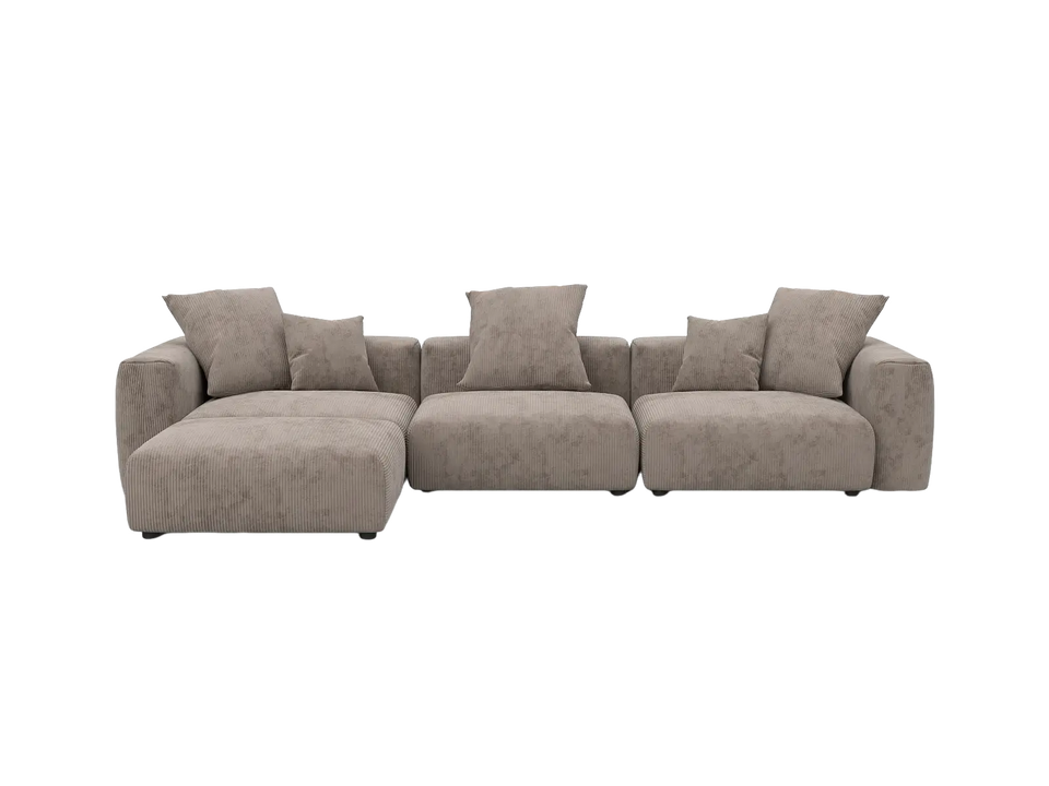 Matrix 3-Seater Brown Washable L-Shaped Sectional | 4-Piece (includes 1 Ottoman), Corduroy Fabric, Modular Design