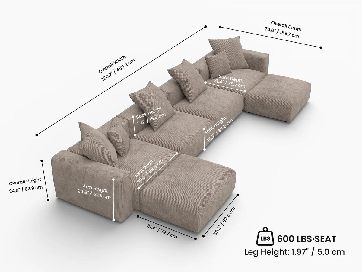 Matrix Brown Corduroy U shaped Sectionals 4-seaters | WJS Home