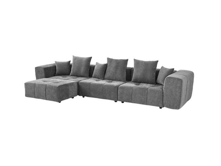 Matrix Classic Modular Sofas | 4-Piece Light Grey Cotton and Linen L-Shaped Sectionals 3-Seater