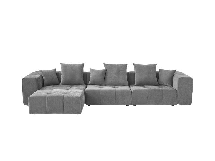 Matrix Classic Modular Sofas | 4-Piece Light Grey Cotton and Linen L-Shaped Sectionals 3-Seater