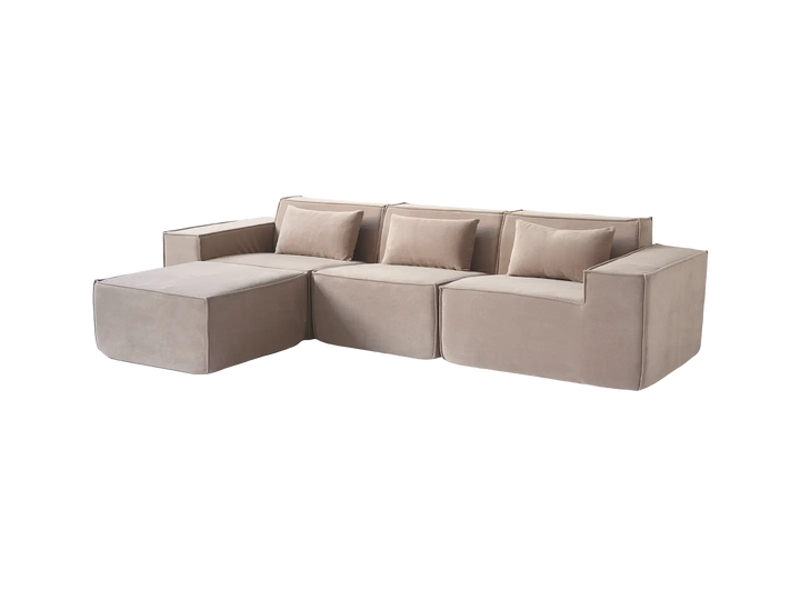 Matrix 3-Seater Brown Modular L-Shaped Sectional | 4-Piece (includes 1 Ottoman), Cloud Velvet Fabric, Roomy Layout