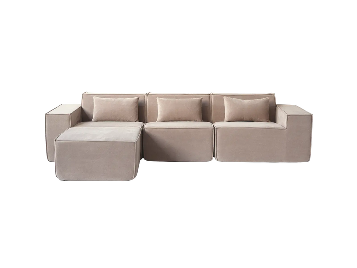Matrix 3-Seater Brown Modular L-Shaped Sectional | 4-Piece (includes 1 Ottoman), Cloud Velvet Fabric, Roomy Layout