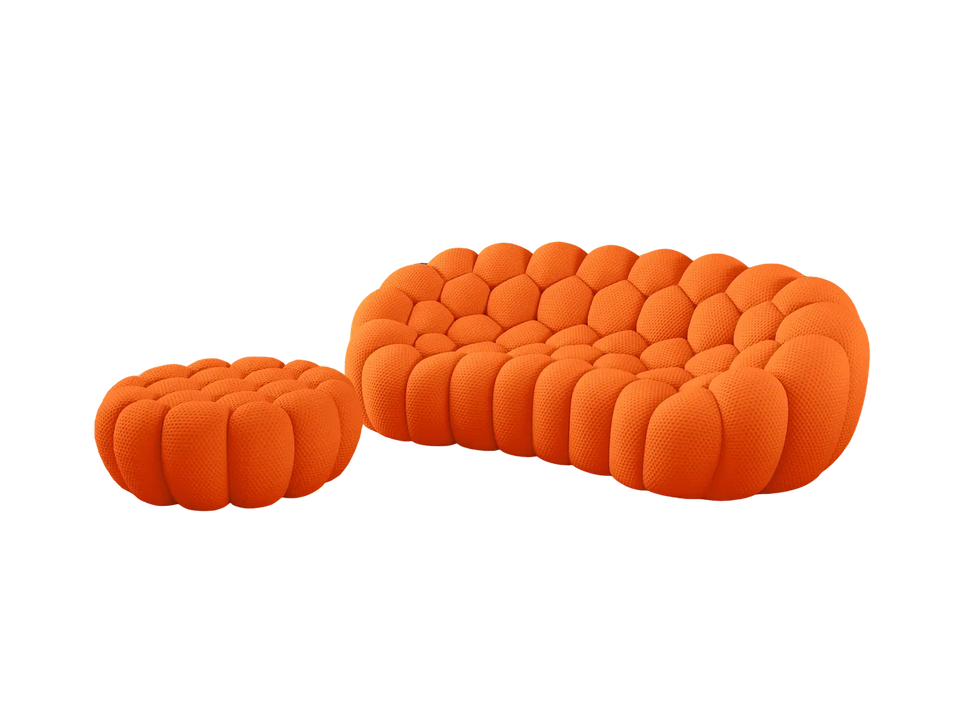 Essential 3-Seater orange 3D-Knitted Fabric L-Shaped Sectionals | 2-Piece (includes 1 Ottoman), 3D-Knitted Fabric, Compact Design