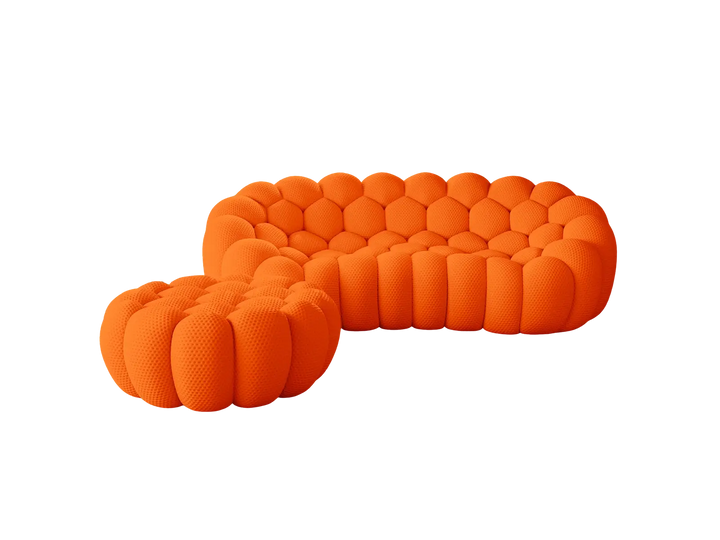 Essential 3-Seater orange 3D-Knitted Fabric L-Shaped Sectionals | 2-Piece (includes 1 Ottoman), 3D-Knitted Fabric, Compact Design