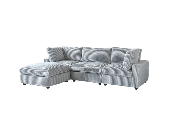 Deluxe Cloud 3-Seater Light-Grey Washable L-Shaped Sectional | 4-Piece (includes 1 Ottoman), Plush Fabric, Modular Design