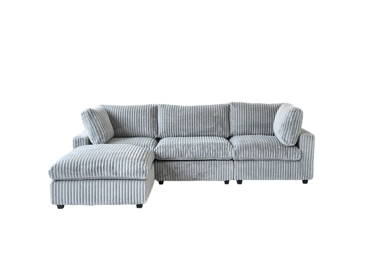 Deluxe Cloud 3-Seater Light-Grey Washable L-Shaped Sectional | 4-Piece (includes 1 Ottoman), Plush Fabric, Modular Design