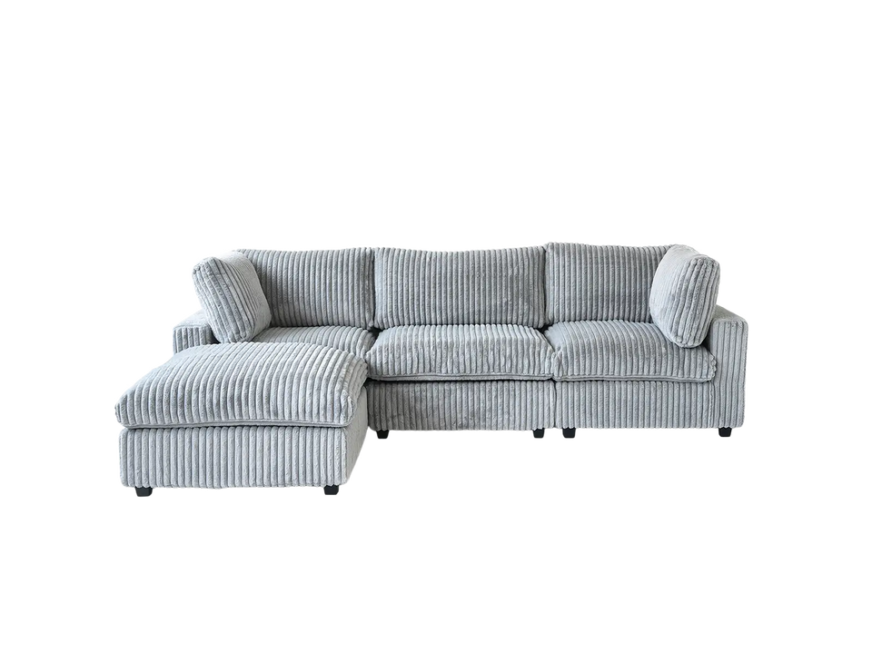 Deluxe Cloud 3-Seater Light-Grey Washable L-Shaped Sectional | 4-Piece (includes 1 Ottoman), Plush Fabric, Modular Design