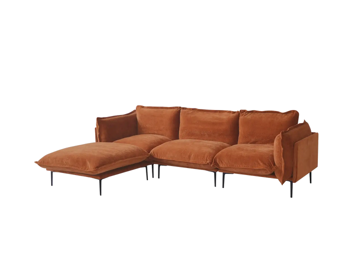 Deluxe Cloud 3-Seater Orange Modular L-Shaped Sectional | 4-Piece (includes 1 Ottoman), Velvet Fabric, Roomy Layout