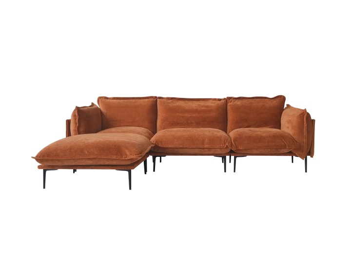 Deluxe Cloud 3-Seater Orange Modular L-Shaped Sectional | 4-Piece (includes 1 Ottoman), Velvet Fabric, Roomy Layout