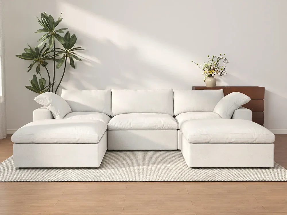 WJS Home 3 Seater U Shaped Sectional Deluxe White
