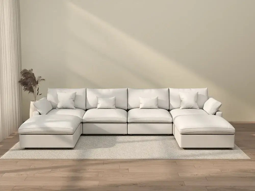Sofá seccional en forma de U de 4 plazas WJS Home Deluxe - Blanco | Oferta de sofá seccional para familias grandes