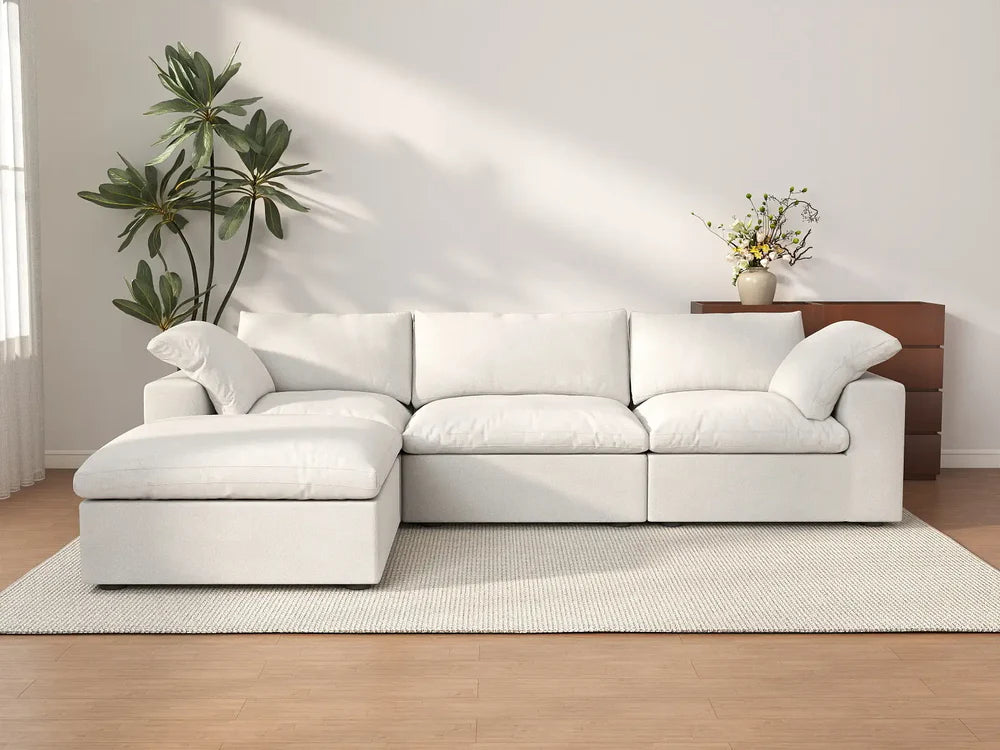 WJS Home Deluxe White L Shaped Washable Sectional Sofa