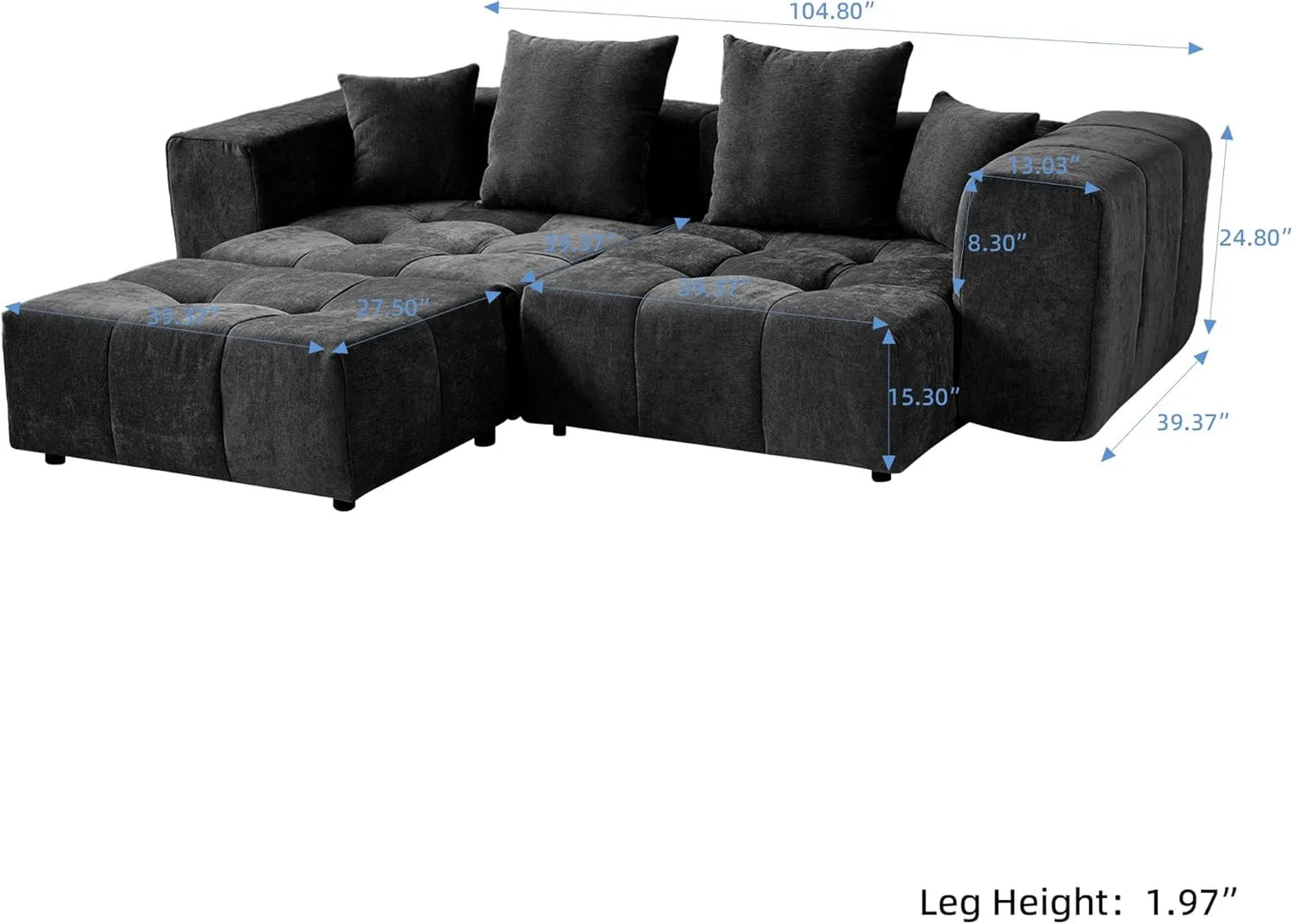 Matrix Classic Modular Sofas | Black Cotton and Linen Loveseats 2-seaters with 1 Ottoman