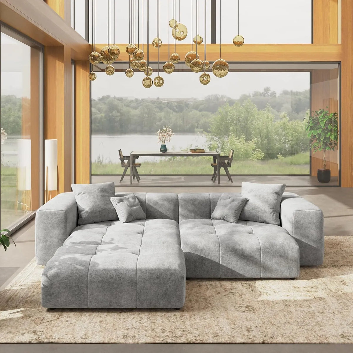 Sofá seccional Matrix de 2 plazas con chaise longue en lino gris claro | 3 piezas (incluye 1 otomana), asientos para sala de estar, estilo moderno