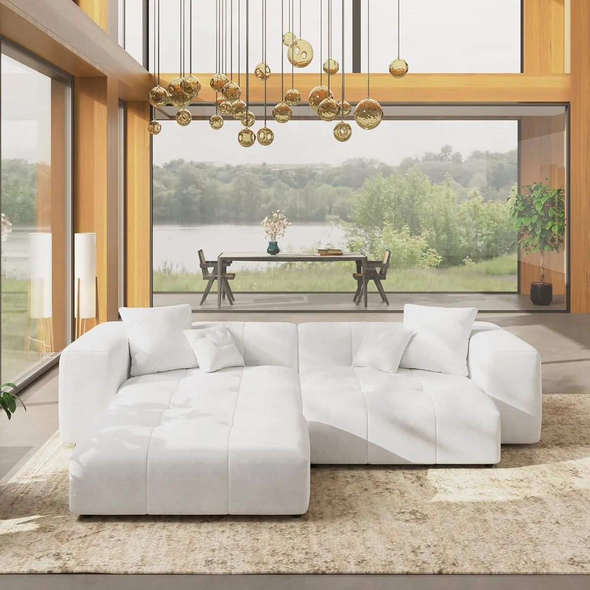 Sofá seccional Matrix de 2 plazas con chaise longue en lino blanco | 3 piezas (incluye 1 otomana), asientos para sala de estar, diseño elegante