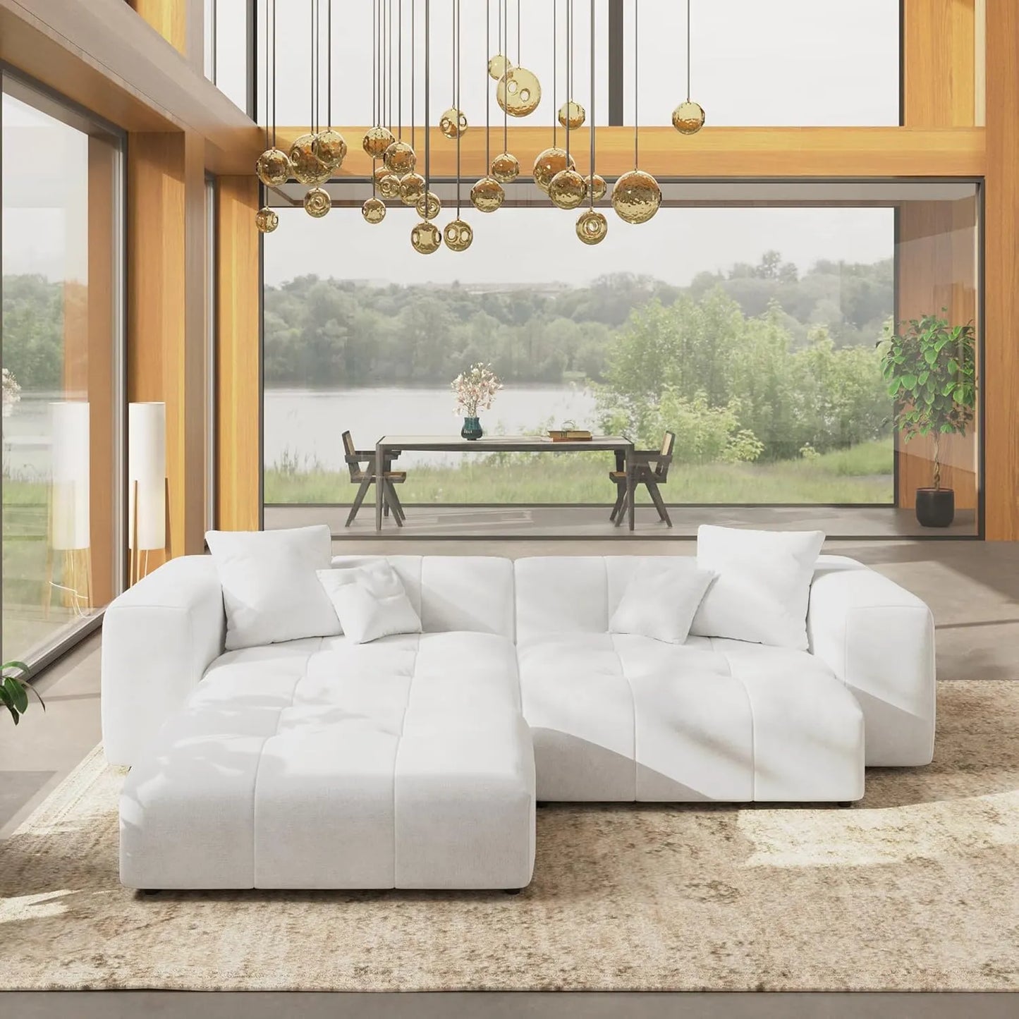 Matrix Classic Modular Sofas | White Cotton and Linen Loveseats 2-seaters with 1 Ottoman