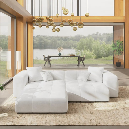 Matrix Classic Modular Sofas | White Cotton and Linen Loveseats 2-seaters with 1 Ottoman