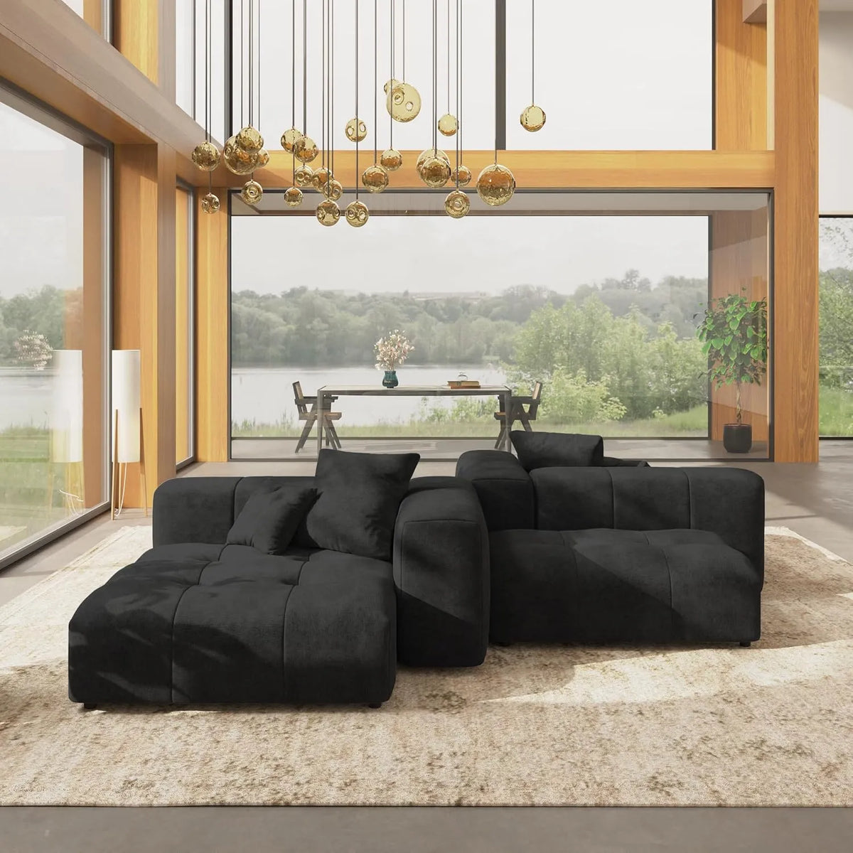 Matrix Classic Modular Sofas | 4-Piece Black Cotton and Linen Sofa Sets 2-Seater