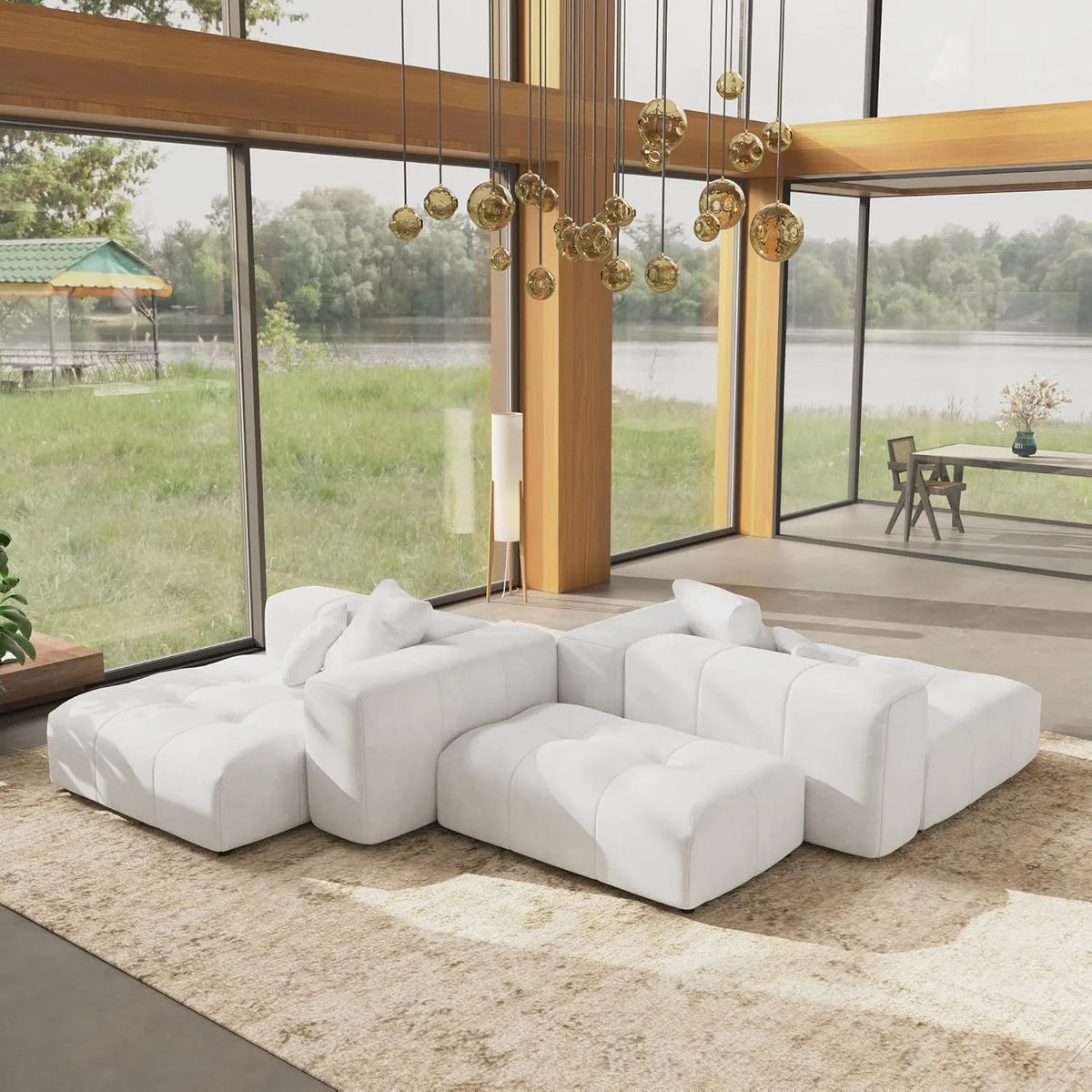 Sofás modulares Matrix Classic | Conjunto de sofás de 4 piezas en algodón y lino blanco de 2 plazas