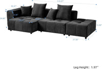 Matrix Classic Modular Sofas | Black Cotton and Linen Loveseats 2-seaters with 1 Ottoman