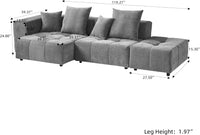 Matrix Classic Modular Sofas | Light Grey Cotton and Linen Loveseats 2-seaters with 1 Ottoman