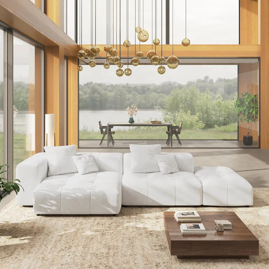 Matrix Classic Modular Sofas | White Cotton and Linen Loveseats 2-seaters with 1 Ottoman