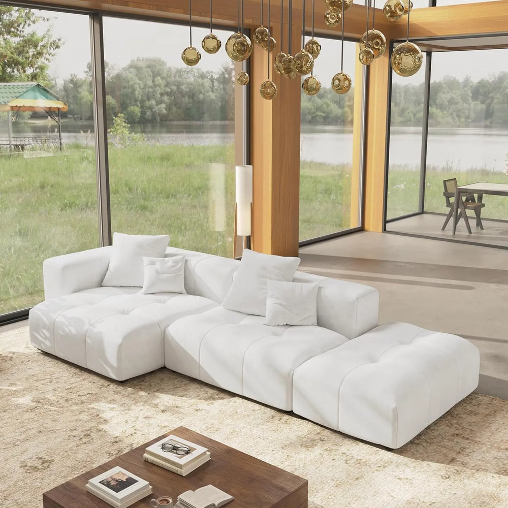 Matrix Classic Modular Sofas | White Cotton and Linen Loveseats 2-seaters with 1 Ottoman