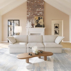 Deluxe Linen Cloud Sectional Sofas | 3-Piece Beige Cotton and Linen Couch Sectionals 3-seaters