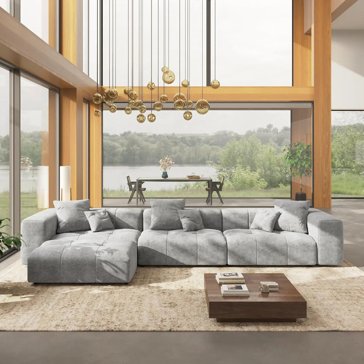 Matrix 3-Seater Light-Grey Sofa Set | 4-Piece (Includes 1 Ottoman), Linen Fabric