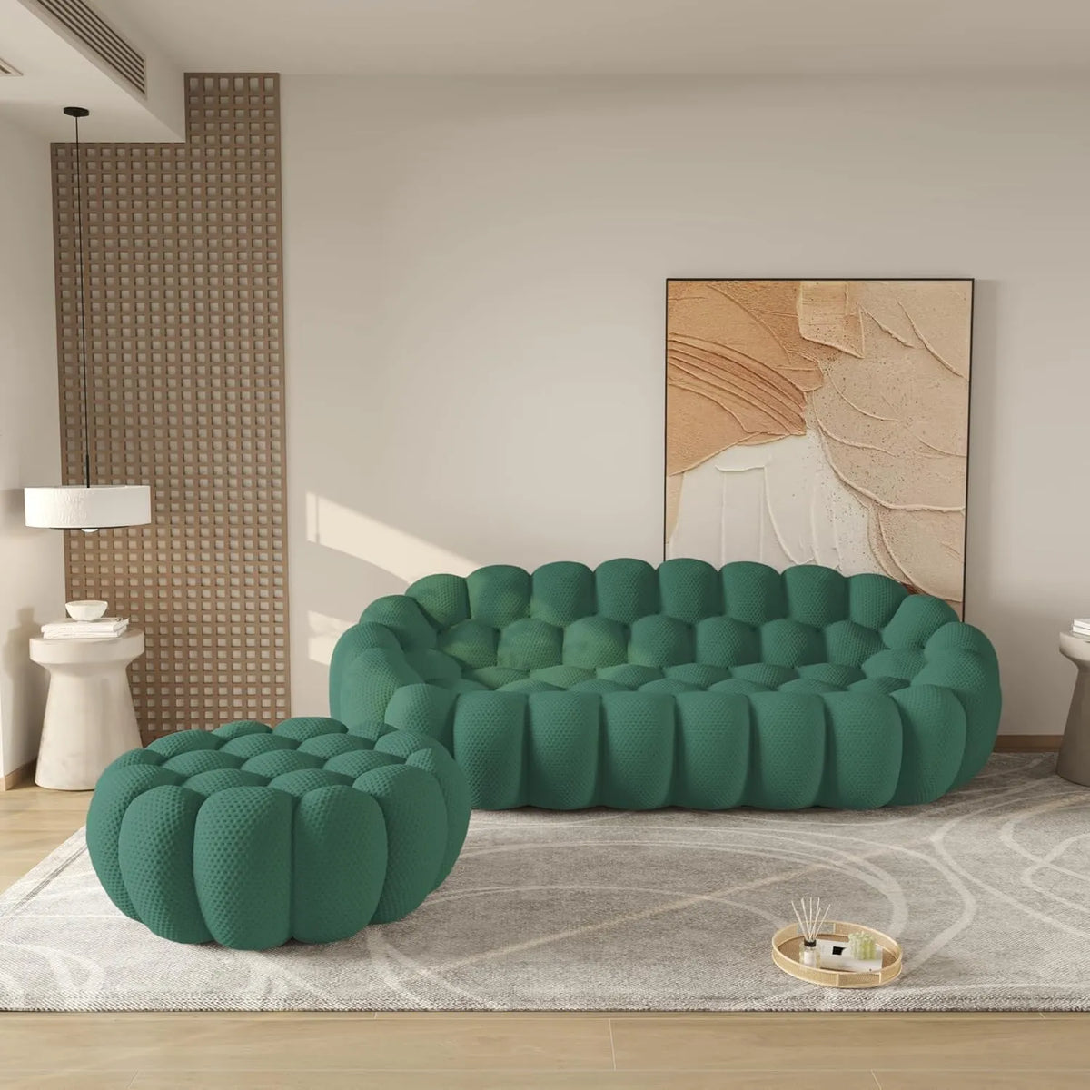 Essential 3-Seater green 3D-Knitted Fabric L-Shaped Sectionals | 2-Piece (includes 1 Ottoman), 3D-Knitted Fabric, Compact Design