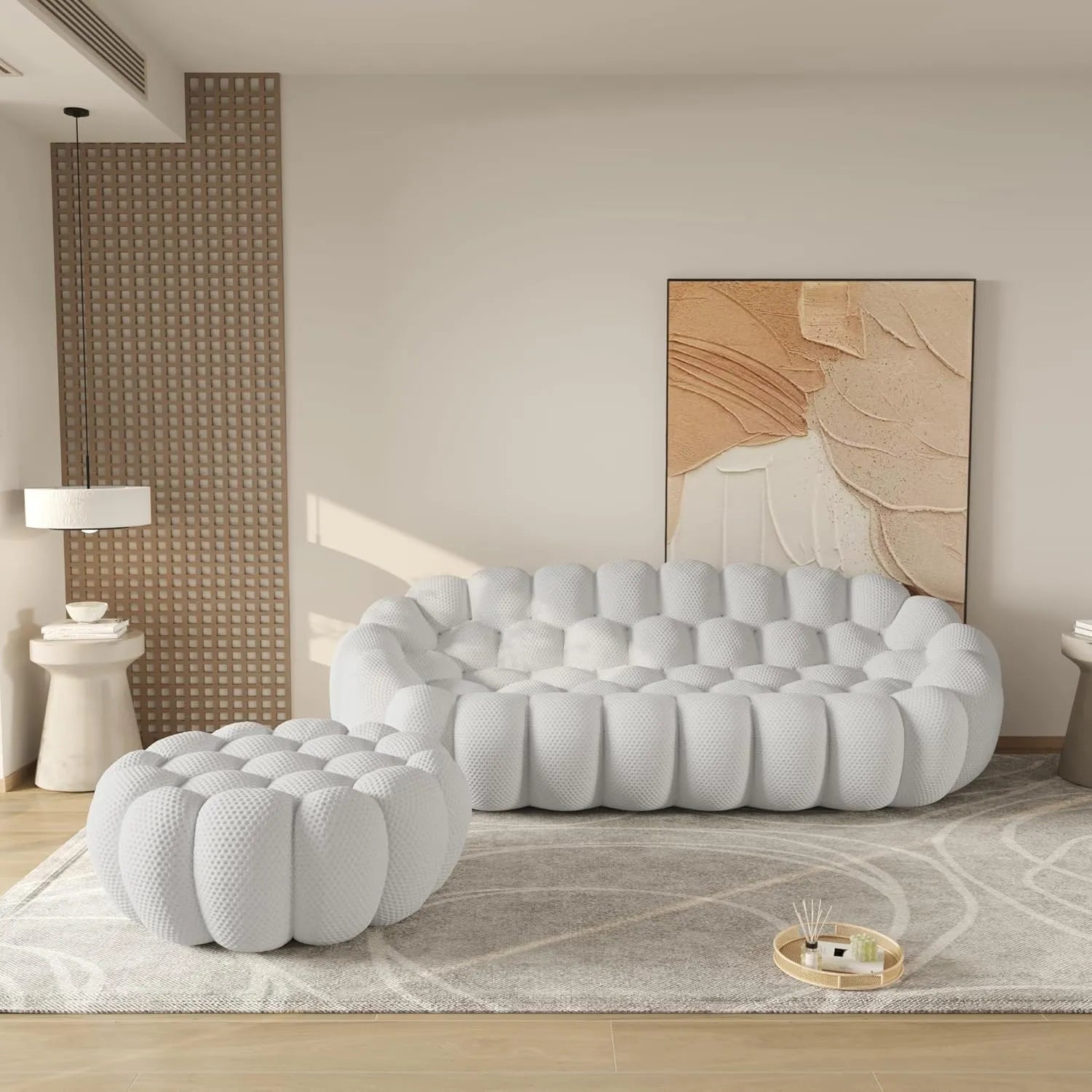 Essential 3-Seater light-grey 3D-Knitted Fabric L-Shaped Sectionals | 2-Piece (includes 1 Ottoman), 3D-Knitted Fabric, Apartment Friendly