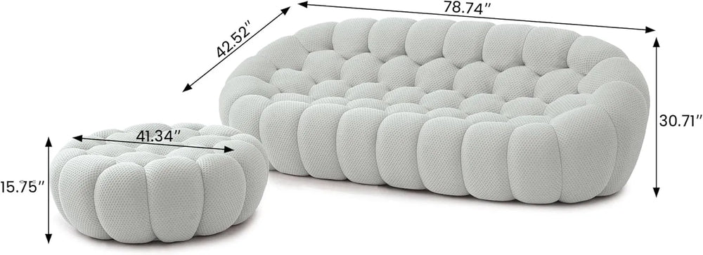 Essential Floor Sofas | 2-Piece Light Grey 3D Knitted Fabric L shaped Sectionals 3-seaters