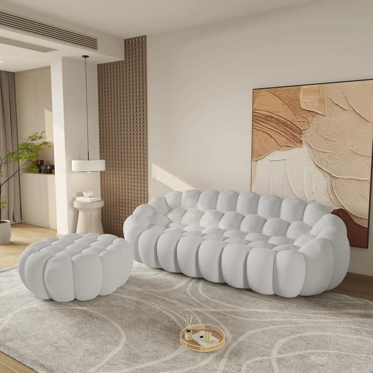 Sofás de suelo esenciales | Sofás seccionales en forma de L de 2 piezas, color gris claro, tejido de punto 3D, 3 plazas