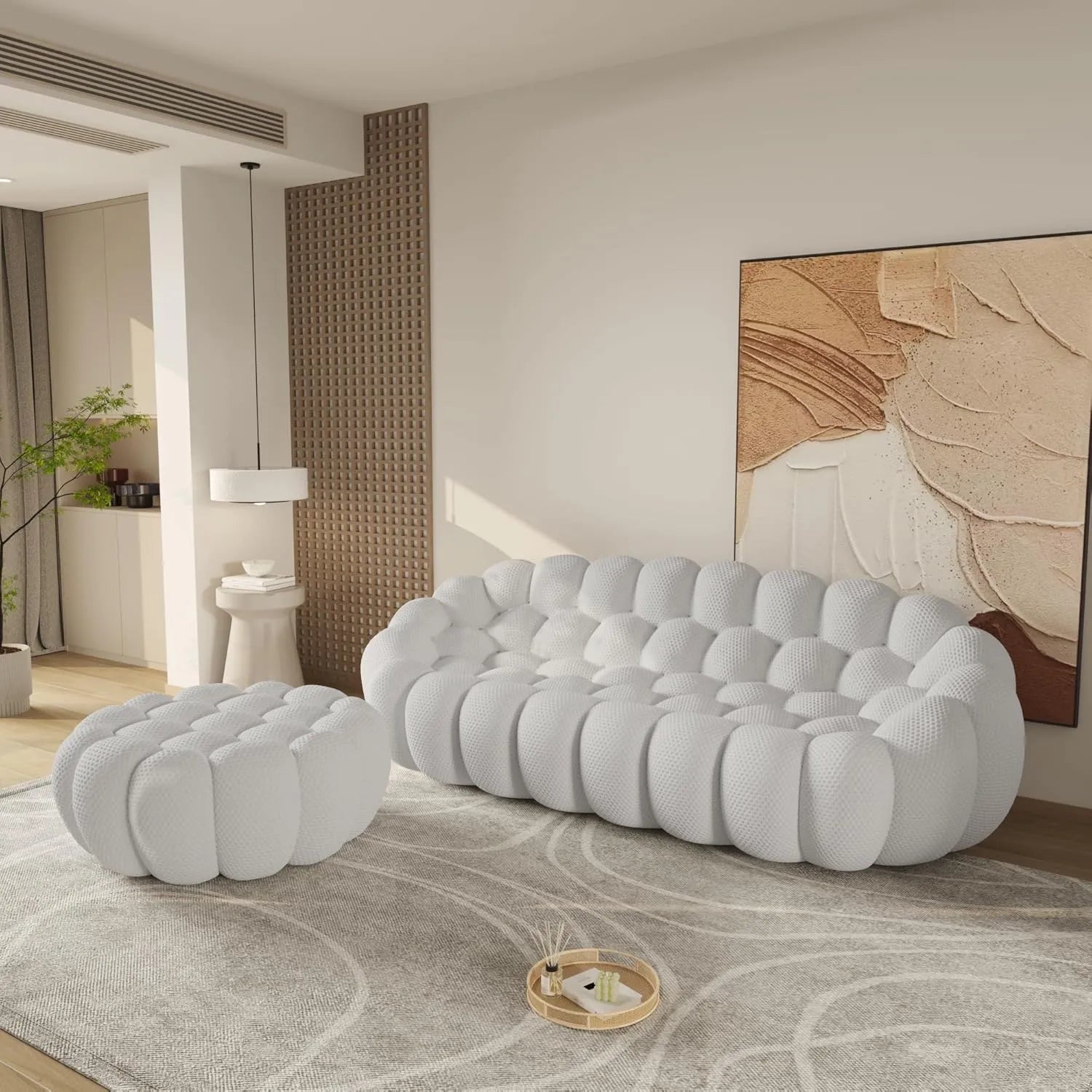 Essential 3-Seater light-grey 3D-Knitted Fabric L-Shaped Sectionals | 2-Piece (includes 1 Ottoman), 3D-Knitted Fabric, Apartment Friendly