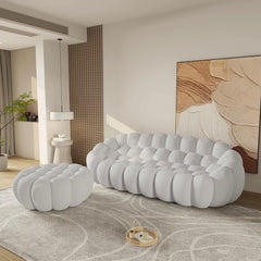 Essential Floor Sofas | 2-Piece Light Grey 3D Knitted Fabric L shaped Sectionals 3-seaters