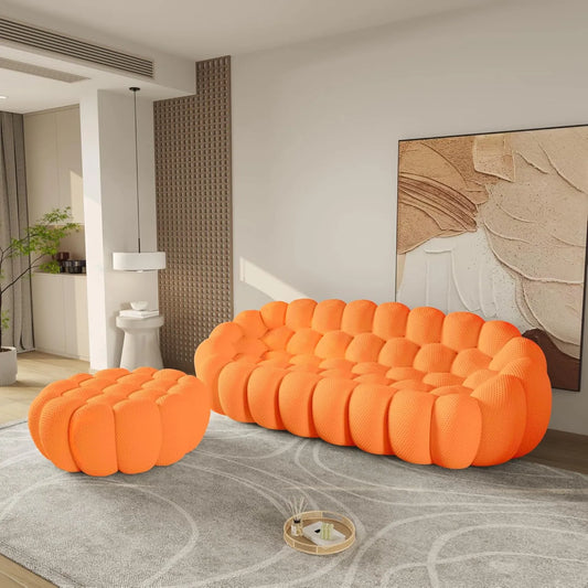 Essential Floor Sofas | 2-Piece Orange 3D Knitted Fabric L shaped Sectionals 3-seaters