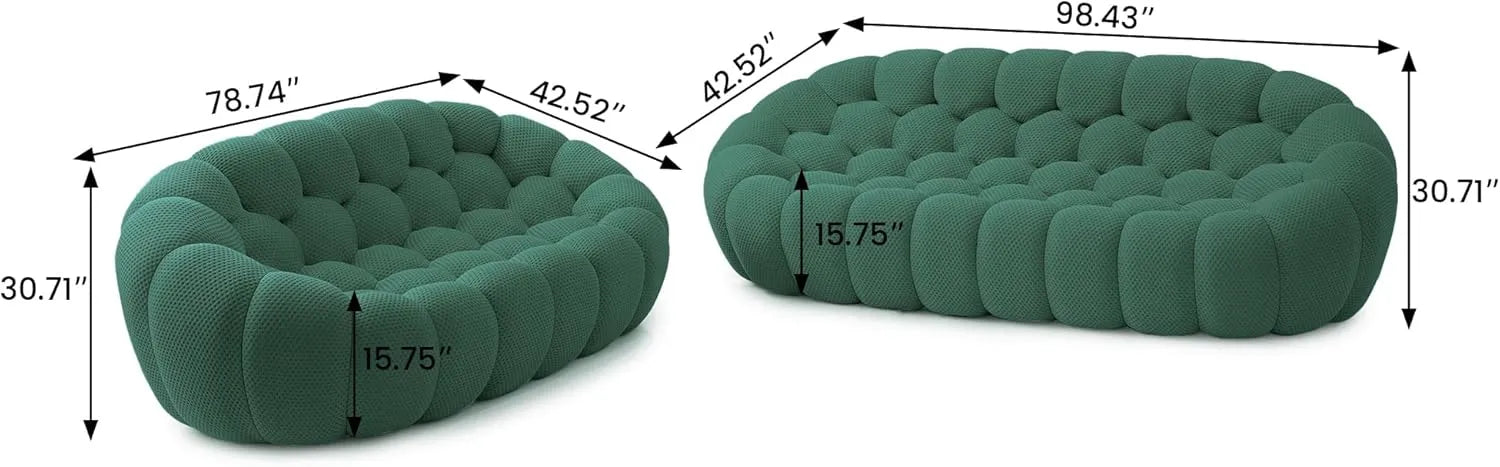 Sofás seccionales esenciales en forma de V de tela de punto 3D verde de 5 plazas | 2 piezas, tela de punto 3D, apto para apartamentos