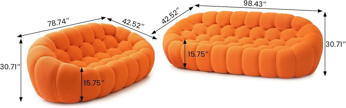 Seccionales Esenciales de 5 plazas en forma de V de tela tejida 3D de color naranja | 2 piezas, tela tejida 3D, diseño compacto