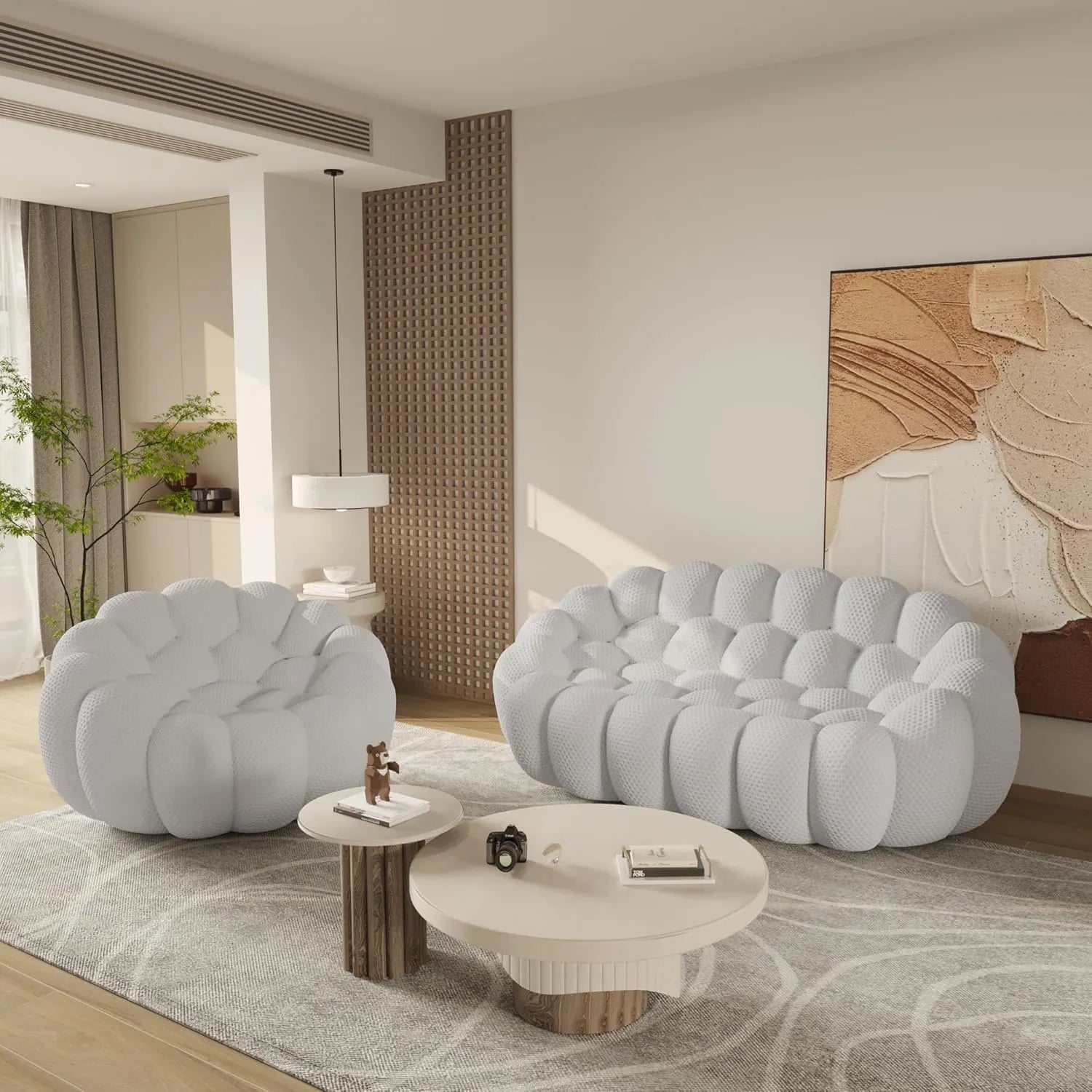 Essential 3-Seater light-grey 3D-Knitted Fabric L-Shaped Sectionals | 2-Piece, 3D-Knitted Fabric, Small Space
