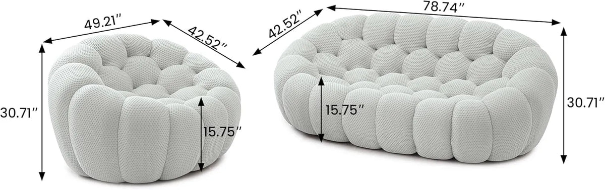 Sofás de suelo esenciales | Conjunto de sofás de 2 piezas de 3 plazas en tejido de punto 3D gris claro