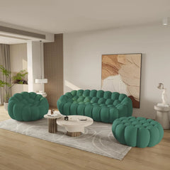 Essential Floor Sofas | Green 3D Knitted Fabric L shaped Sectionals 4-seaters with 1 Ottoman