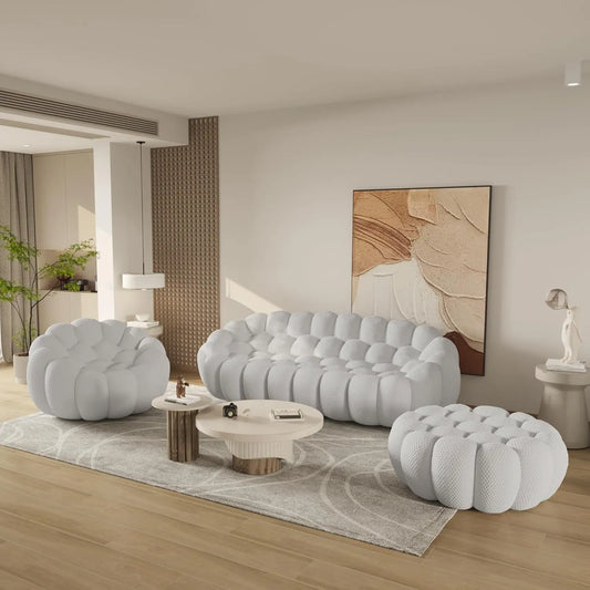 Essential Floor Sofas | Light Grey 3D Knitted Fabric L shaped Sectionals 4-seaters with 1 Ottoman
