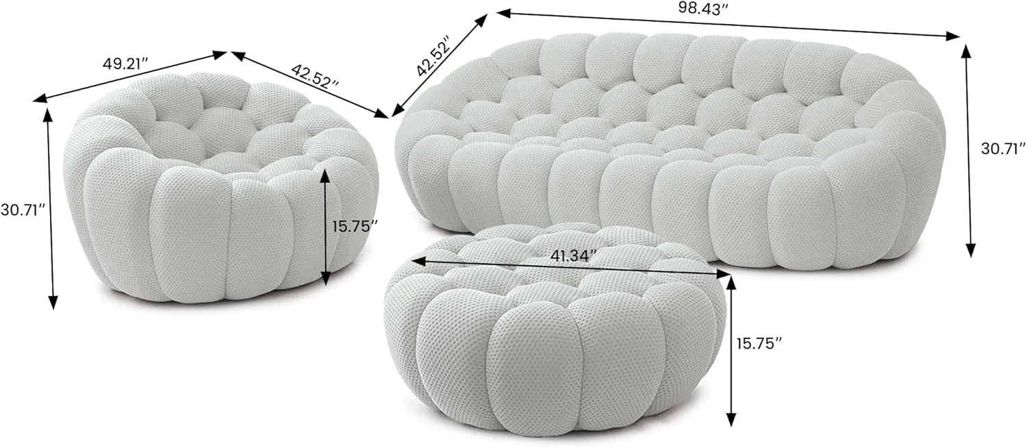 Essential 4-Seater light-grey 3D-Knitted Fabric Sofa Sets | 3-Piece (includes 1 Ottoman), 3D-Knitted Fabric, Large Space