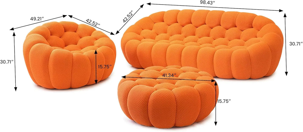 Essential Floor Sofas | Orange 3D Knitted Fabric L shaped Sectionals 4-seaters with 1 Ottoman