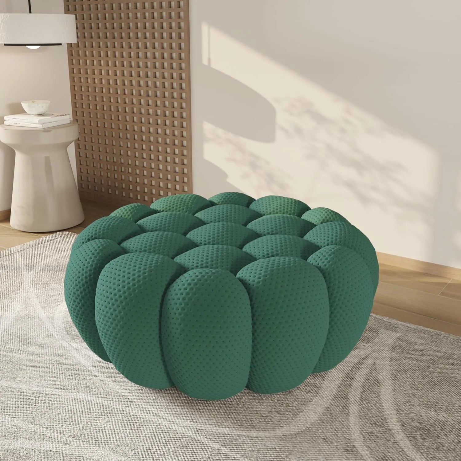 Pufs verdes de tela 3D tejida esenciales | 1 pieza, tela 3D tejida, diseño compacto