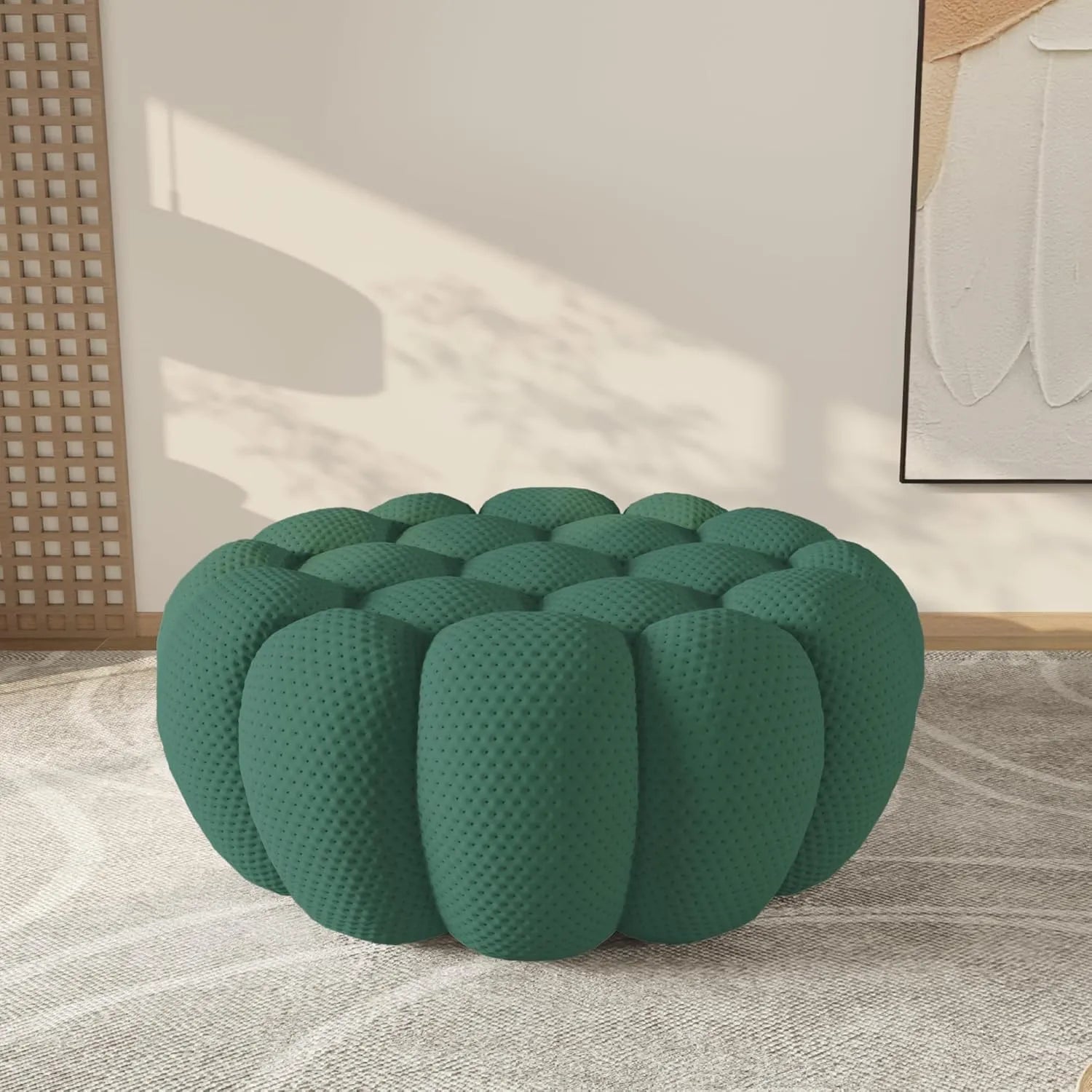 Pufs verdes de tela 3D tejida esenciales | 1 pieza, tela 3D tejida, diseño compacto